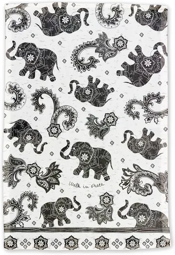 Miniatura 2 de Karma Gifts - Toalla de té bohemia en blanco y negro, algodón, elefante, 18 x 22 pulgadas