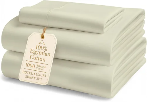 Miniatura 11 de Sábanas de algodón egipcio 100% tamaño Queen - Lujoso juego de sábanas Queen de 1000 hilos, naturalmente refrescantes y transpirables, tejido satén