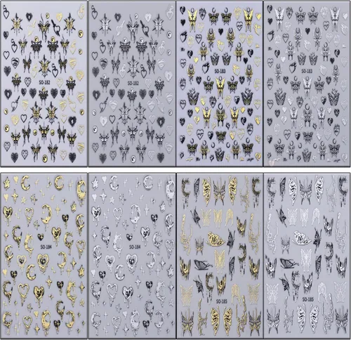 Miniatura 7 de Calcomanías líquidas para arte de uñas, diseño de mariposa, negro, plateado, mariposa, luna, 3D, autoadhesivas, suministros de arte de uñas
