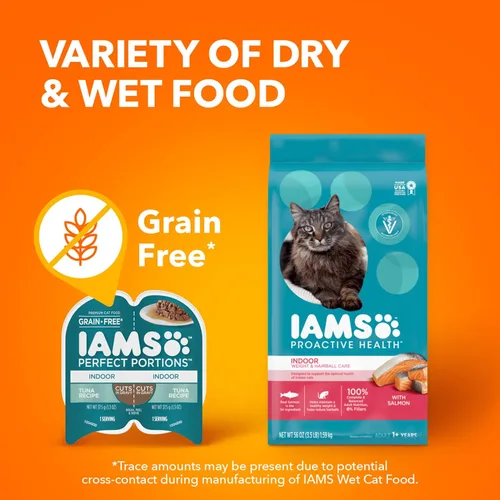 Miniatura 10 de IAMS Perfect Portions - Paquete variado de alimento húmedo para gatos adultos de interior, cortes en salsa, recetas de salmón y atún, 2.6 oz.