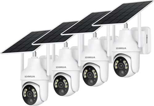 Miniatura 8 de SEHMUA - Cámaras de seguridad solares 2K para exteriores, inalámbricas, 2 paquetes con visión panorámica de 360°, inclinación, WiFi, cámara de Blanco