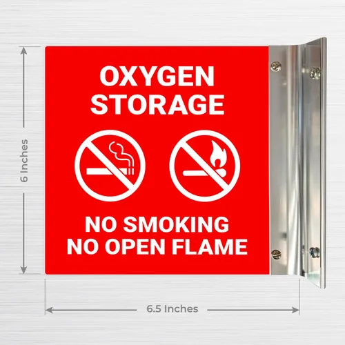 Miniatura 7 de Letrero de almacenamiento de oxígeno con texto en inglés "No Smoking No Open Flame Projecting", doble cara, 6x6 pulgadas, ACM, con accesorio