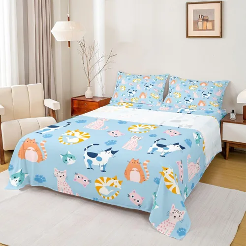 Miniatura 3 de Feelyou Juego de ropa de cama de tamaño individual con diseño de gato colorido para niños, adolescentes y niñas, decoración de habitación de gato