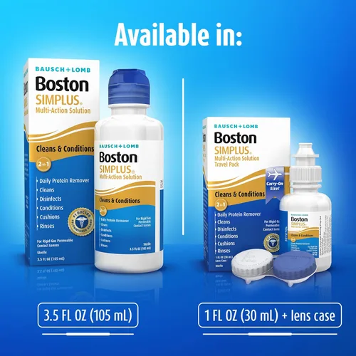 Miniatura 7 de Boston SIMPLUS Solución multiacción, limpia y acondiciona lente rígida permeable a los gases (RGP), removedor diario de proteínas, 3.5 onzas líquidas