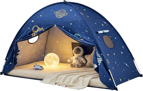 Miniatura 10 de Sumbababy Dosel de Cama Tamaño Twin: Luces y Banderas Tienda de Campaña para Niños de Cama de Piso Interior - Cortinas Portátiles y Plegables