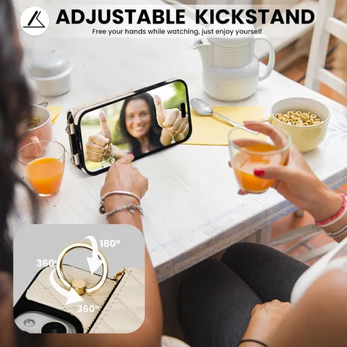 Miniatura 3 de Funda tipo cartera para iPhone 15 de 6.1 pulgadas, bolso cruzado con cremallera y correa para la muñeca con cordón para mujer, tarjetero con bloqueo