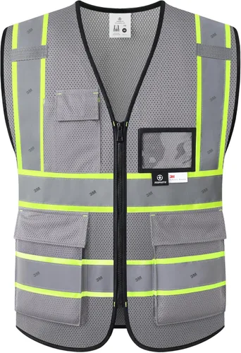 Miniatura 29 de Chaleco de seguridad reflectante para hombres y mujeres, chaleco de construcción que cumple con el estándar ANSI/ISEA Amarillo