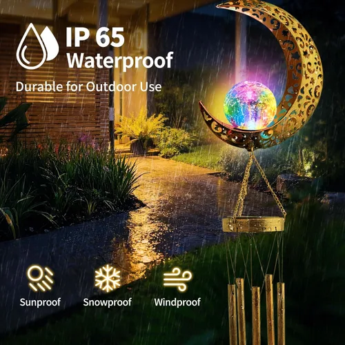 Miniatura 2 de Colorful Solar Moon Wind Chimes for Outside Unique Birthday Mom Gifts for Women Mom Grandma Crackle Glass Ball LED Wind Chimes Solar Lights Outdoor