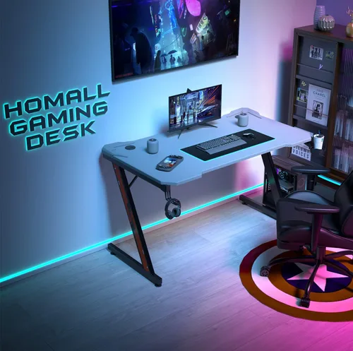Miniatura 7 de Homall - Escritorio para videojuegos de 44 pulgadas, mesa de juegos en forma de Z, estación de trabajo, escritorio de oficina en casa con superficie