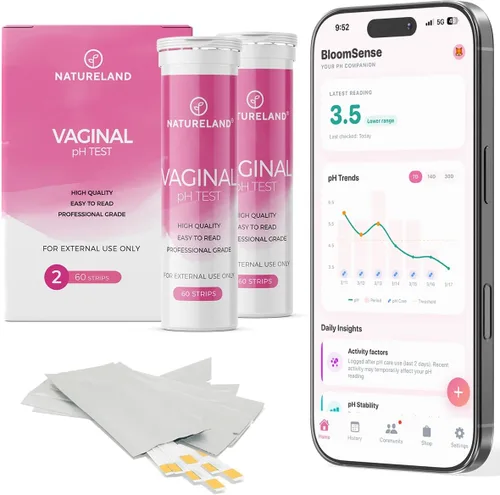 Miniatura 8 de Tiras reactivas de pH para la salud vaginal Natureland, prueba de pH femenina, paquete de valor Monitorea la salud íntima vaginal y previene