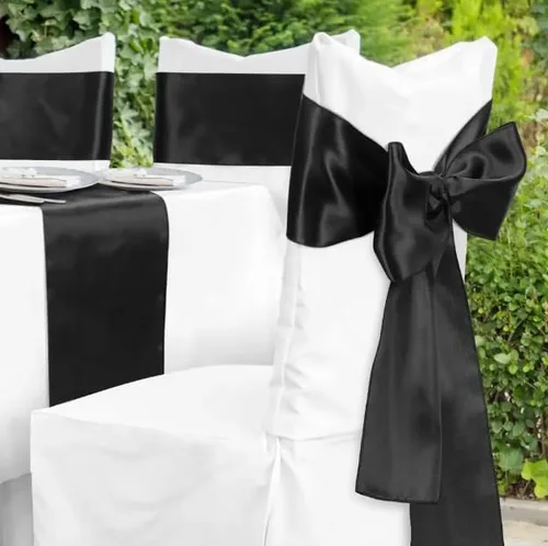 Miniatura 4 de SCORPIONKING Bandas de satén para silla de boda, suministros universales para banquete, fiesta, evento de hotel, boda (10, negro)