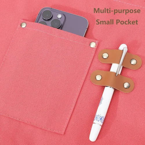 Miniatura 6 de AFUN Delantales de chef para mujeres y hombres con bolsillos grandes, delantal de trabajo repelente al agua de lona de algodón, talla M a XXL (rosa)