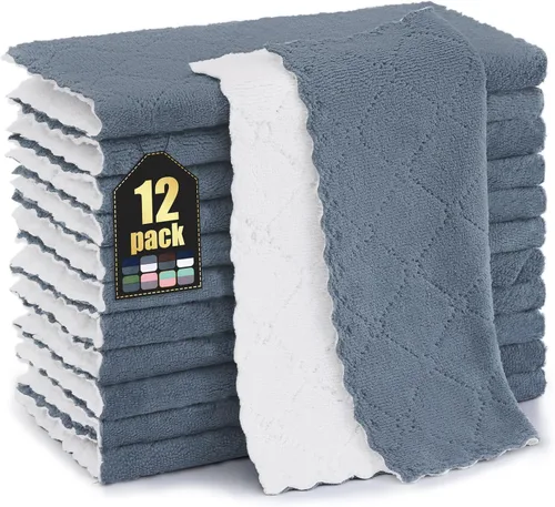 Miniatura 10 de Homaxy - Paquete de 12 trapos de cocina (10 x 10 pulgadas, morado), de terciopelo coral, supersuaves y absorbentes, de secado rápido, paño