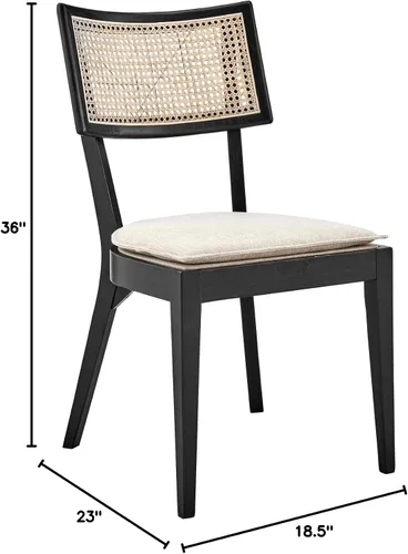 Miniatura 3 de Modway Caledonia - Silla de comedor de madera con caña de ratán en color beige negro - Juego de 2