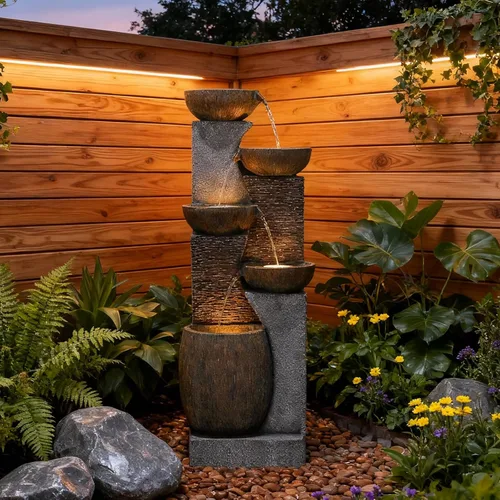 Miniatura 4 de Bumilgar 51.4" H Fuente de agua para jardín al aire libre de 5 niveles para jardín, patio, patio trasero, terraza, porche y decoración de arte