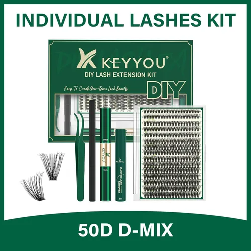 Miniatura 8 de KEYYOU Kit de extensiones de pestañas para bricolaje, 300 unidades, kit de extensiones de pestañas 50D, rizo D, 9-18 MIXTO, con aplicador removedor