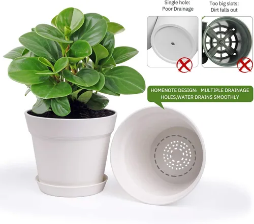 Miniatura 6 de homenote Macetas para plantas, 8 macetas de plástico de 7.5 pulgadas con múltiples agujeros de drenaje y bandeja, macetas para todas las flores