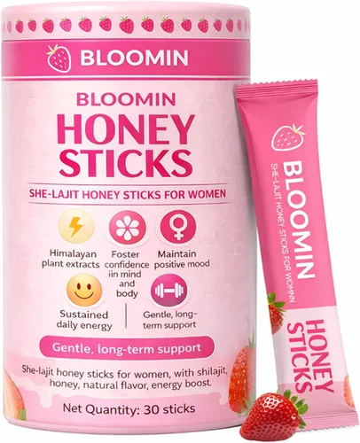 Miniatura 8 de Bloomin - Palitos de miel Shilajit para mujeres, palitos de miel de fresa, energía natural y potenciador de vitalidad con shatavari y azafrán