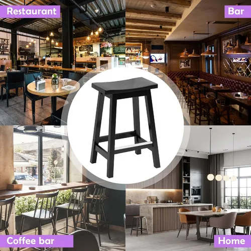 Miniatura 7 de Juego de 2 taburetes de bar de madera maciza con placas de pie de metal, taburetes modernos sin espalda de 24 pulgadas de altura para encimera
