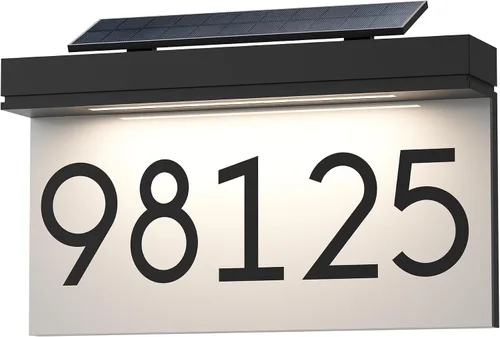 Miniatura 9 de Placa de dirección para casas, panel solar ajustable alimentado por energía solar, 3 colores de iluminación, números de casa, señal de dirección