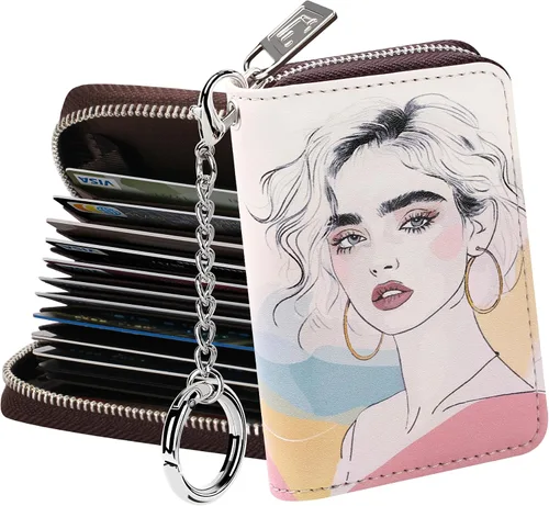 Miniatura 31 de FurArt Cartera con Cremallera para Mujeres, Cartera con Bloqueo RFID para Tarjetas de Crédito, Portador de Tarjetas de Presentación, Cartera Llavero