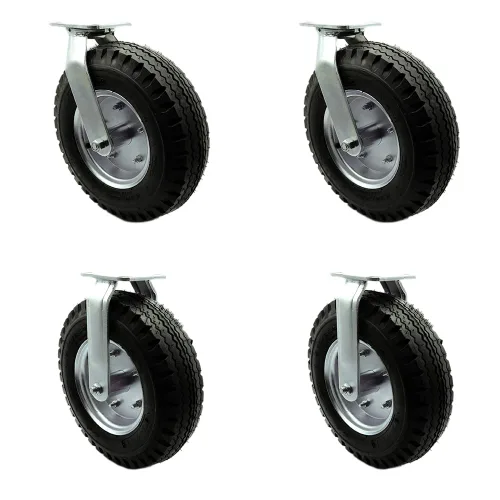 Miniatura 28 de Juego de 4 ruedas neumáticas giratorias de 6 pulgadas, ruedas de goma negra, incluye 2 ruedas giratorias con frenos y 2 rígidas, ruedas resistentes