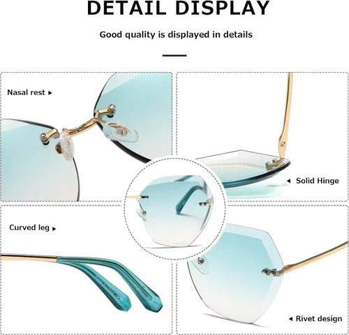 Miniatura 6 de AEVOGUE - Los lentes de sol para mujer sin bordes lentes de corte de diamante de tamaño grande AE0534