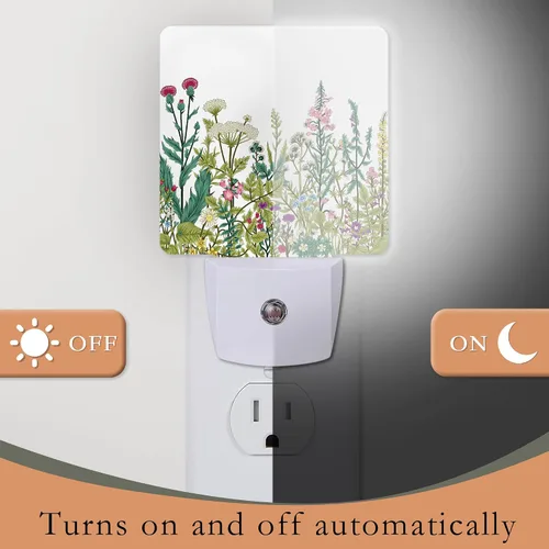 Miniatura 3 de Luz nocturna, hierbas y flores silvestres, luces nocturnas enchufables a la pared para niños y niñas, luz nocturna decorativa media redonda, lámpara