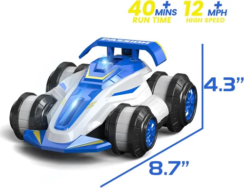 Miniatura 9 de LOOZIX Coche de control remoto mejorado 360° Spins RC Car 2 en 1 antigravedad RC Racer Wheelie Drift Stunt Car con luces y música, regalos