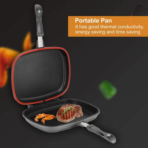 Miniatura 3 de flexman Sartén doble de 12.6 x 10.2 x 2.6 pulgadas, sartén de aluminio con anillo de sellado, bloqueo magnético de 4000 Gauss para cocción