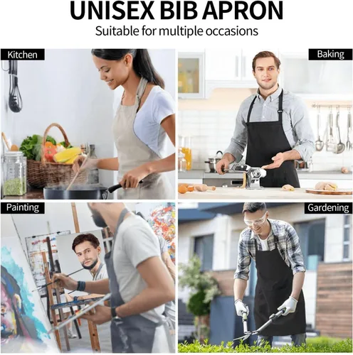 Miniatura 7 de Delantal de cocina con bolsillos, babero ajustable para hombres y mujeres, impermeable, chef, parrilla, barbacoa, dibujo Custom