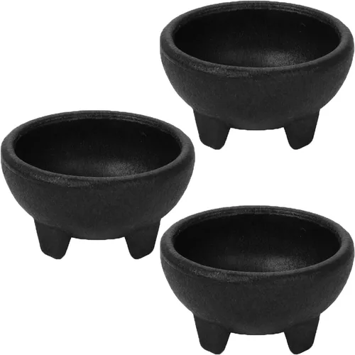 Alpine Cuisine Tazones de salsa de 3 piezas, estilo molcajete, platos resistentes, aptos para lavavajillas, para guacamole, salsas y más, color negro
