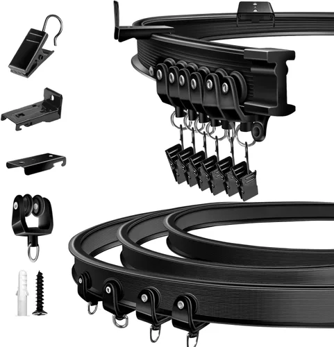 Miniatura 11 de TOKPLNU Riel de cortina de techo, 12 pies, color negro, flexible, flexible, curvado, para montaje en pared, sistema de riel de techo deslizante
