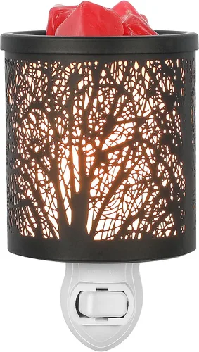 Miniatura 2 de inrorans Calentador de Cera enchufable de Metal Blanco con Patrón de Árbol Calentador de Pared para Cera Perfumada con Bandeja Removible Calentador