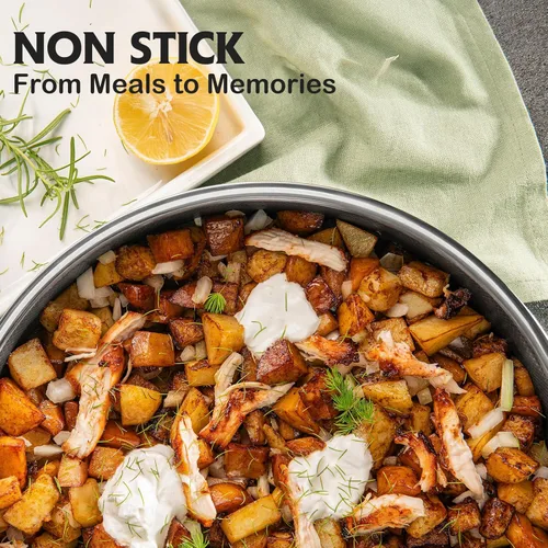 Miniatura 2 de SNOWCLAD Wok, Wok Híbrido de 13 Pulgadas y Sartenes para Saltear Antiadherentes, No Tóxico, Sartén Wok de Acero Inoxidable con Tapa, Apto