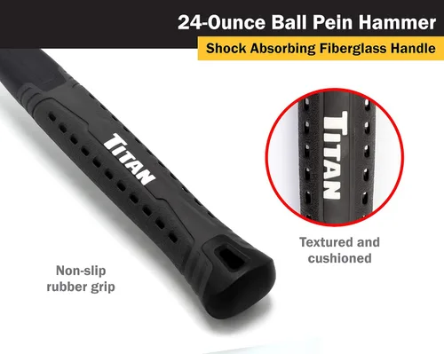 Miniatura 4 de Titan 63016 - Martillo de bola de 24 onzas, cabeza de acero forjado, mango de fibra de vidrio de 13.5" con absorción de impactos y empuñadura