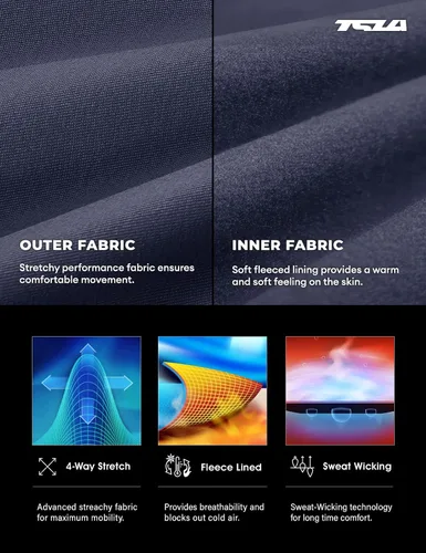 Miniatura 6 de TSLA Conjunto de ropa interior térmica para hombre, pantalones largos con forro polar suave, capa base cálida de invierno, parte superior e inferior