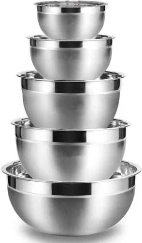 Juego de 5 tazones de acero inoxidable, utensilios para cocina, multifuncionales, apilables, aptos para lavavajillas, 3.75 L, 3.25 L, 2.5 L, 2 L,