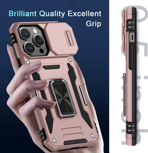 Miniatura 38 de DEERLAMN Funda para iPhone Xs Max con funda deslizante para cámara + protector de pantalla, soporte giratorio de anillo de grado militar a prueba