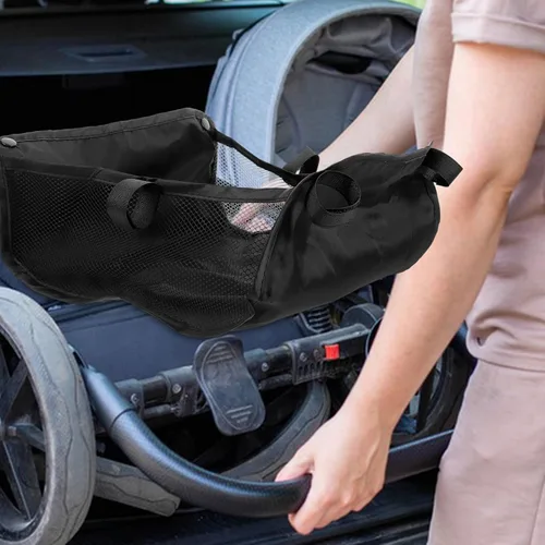 Miniatura 3 de VOSAREA Cesta de almacenamiento para cochecito de bebé, organizador de silla de bebé, bolsa de red debajo de la cesta inferior, tela Oxford, negro