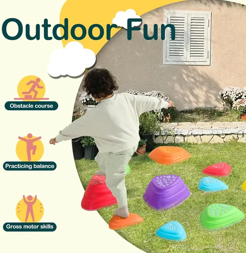 Miniatura 4 de makarci 11 piezas de piedras de equilibrio para niños – Piedras de equilibrio antideslizantes con tapas de goma, juguetes sensoriales para niños