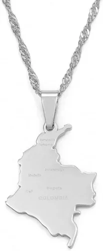 Miniatura 4 de Hafrita Colombia colgante de cadena de onda de agua de acero inoxidable mapa de país Colombia collar