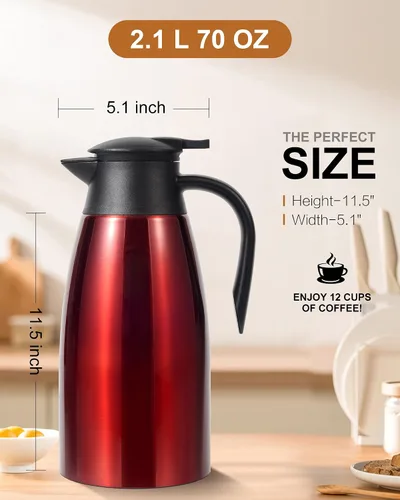 Miniatura 7 de Jarra térmica de café de 70 onzas para mantener el calor, 2 dispensadores de Airpot, olla térmica aislada al vacío de acero inoxidable para café