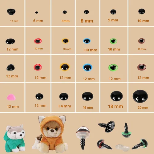 Miniatura 2 de Safety Eyes - 796 ojos y nariz de seguridad de plástico, ojos de muñeca negros de 0.23 a 0.78 pulgadas con arandelas, nariz de oso de varios