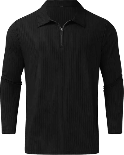 Miniatura 4 de Camisetas con solapa y cremallera para hombre, elásticas, ligeras, térmicas, de manga larga, elásticas, sin botones, básicas, túnica