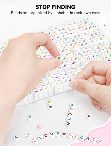 Miniatura 3 de ARTDOT Kit de 1400 cuentas de letras para hacer pulseras de amistad, 28 estilos surtidos de suministros de fabricación de joyas, juego de cuentas