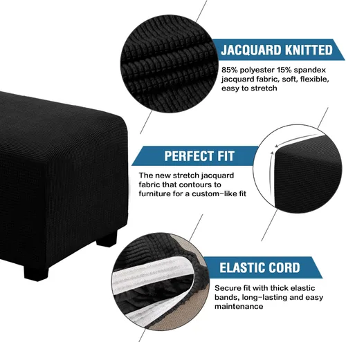 Miniatura 3 de H.VERSAILTEX Funda Deslizable para Otomana Rectangular Ajuste de Longitud 29"-34" Reposapiés Fundas Deslizables para Sofá Funda para Taburete