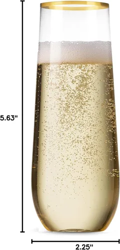 Miniatura 7 de Munfix Paquete de 48 copas de champán de plástico sin tallo, desechables, 9 onzas, borde dorado, vasos de plástico transparente para tostar