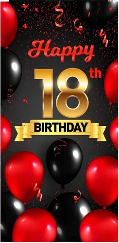 Miniatura 10 de Cartel de feliz cumpleaños 15 cumpleaños rojo y negro telón de fondo para cabina de fotos, globos de vítores a 15 años de edad, decoración temática