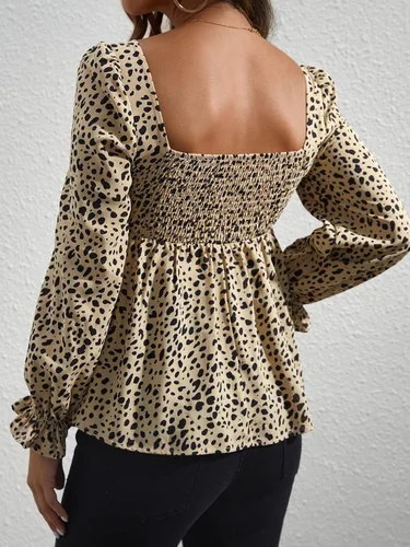 Miniatura 2 de MakeMeChic Camisas de maternidad para mujer, blusa peplum de manga larga con estampado de leopardo